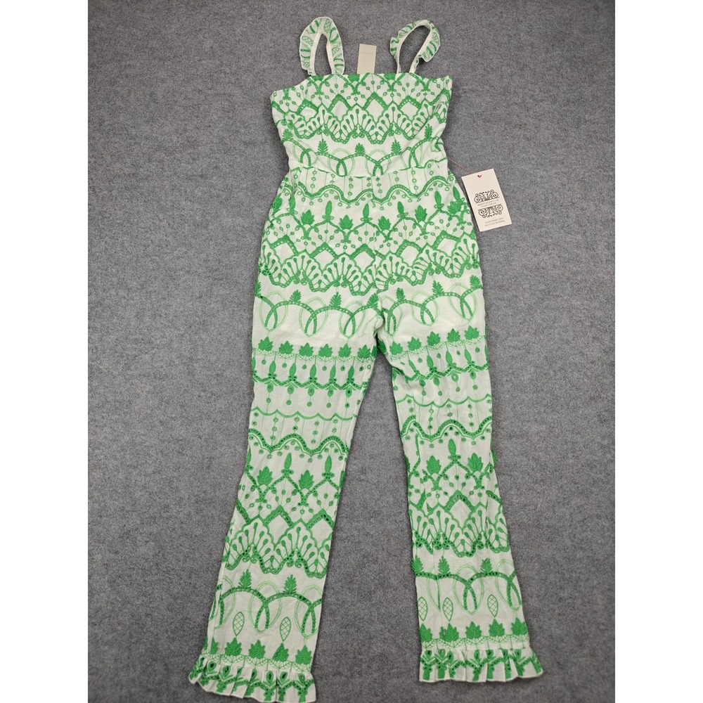 Never Fully Dressed Jumpsuit Womens 4 Green Broderie Petite Cotton Embroidered